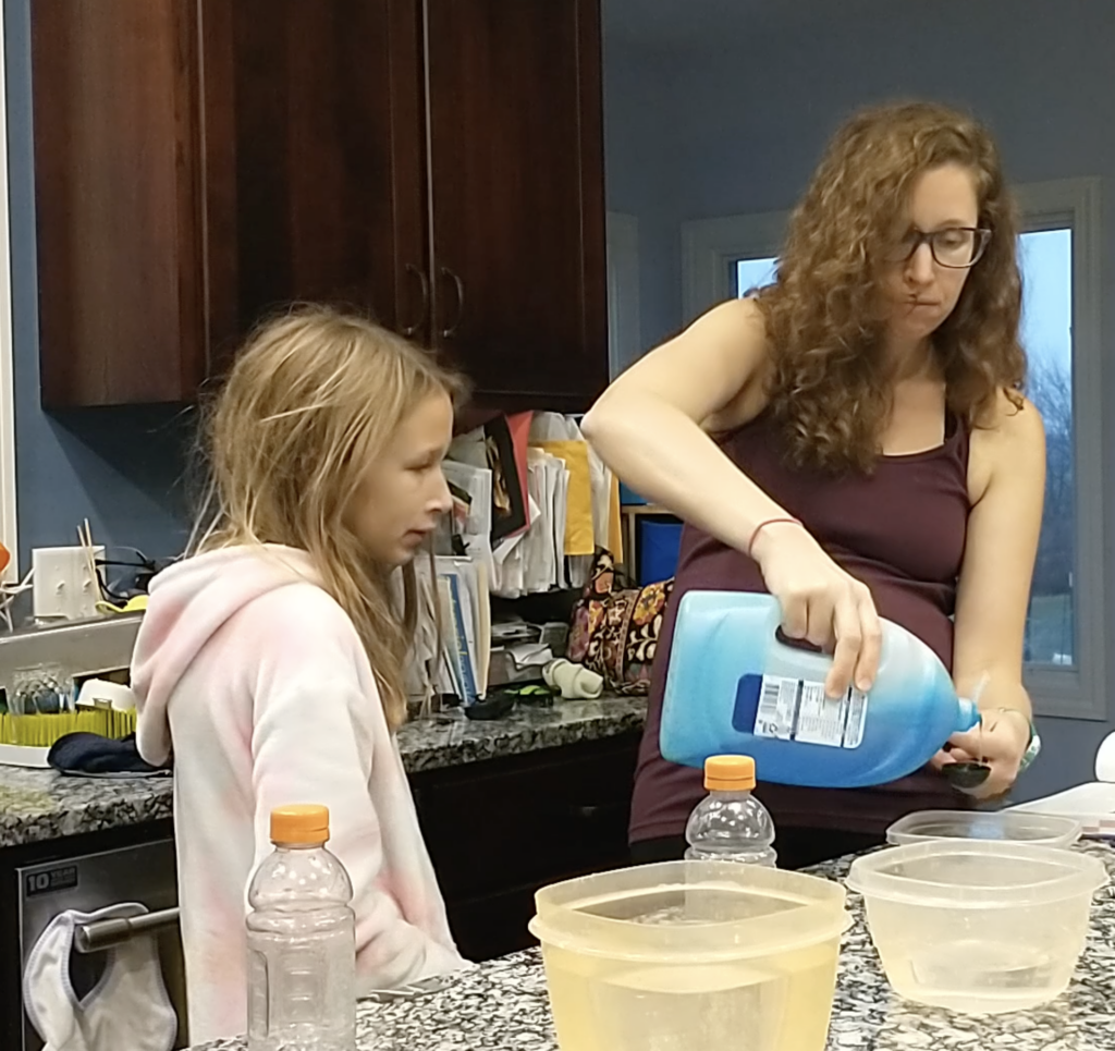 Mix soap solution and place into shallow dish